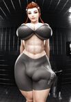 Fit 3D Futanari Female Brigitte wearing Compression Shorts with a Dick Squeezing Out