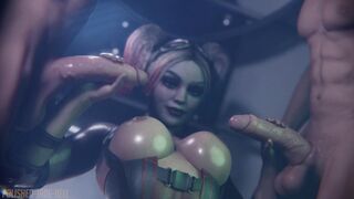 Tiny Schoolgirl Harley Quinn Stroking 2 Huge Cocks at the Same Time - 3D XXX