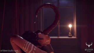 Lara Tied Up and Fucked by 3D Monster Tentacles in BTS Halloween Porn Video