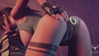 (SOUND) Busty 3D Babe Lara Croft Gapes Her Anus with Bulky Buttplug