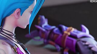 3D Schoolgirl Jinx from LoL Sucking of Lucky Guy and Swallowing Cum