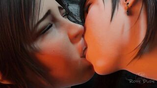 Lara and Tifa Passionate Lesbian 3D Tongue Kissing