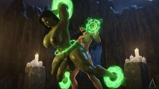 Hela Pounding Horse Cock She-Hulk in Back Door - Fantasy Porn Animation