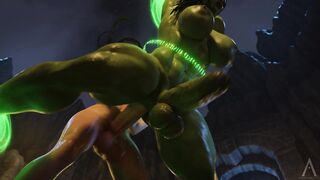 Hela Pounding Horse Cock She-Hulk in Back Door - Fantasy Porn Animation