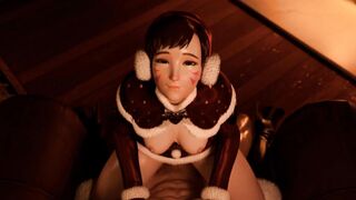 3D Teen Dva Dressed in Christmas Elf Outfit rides Cowgirl Older Guy