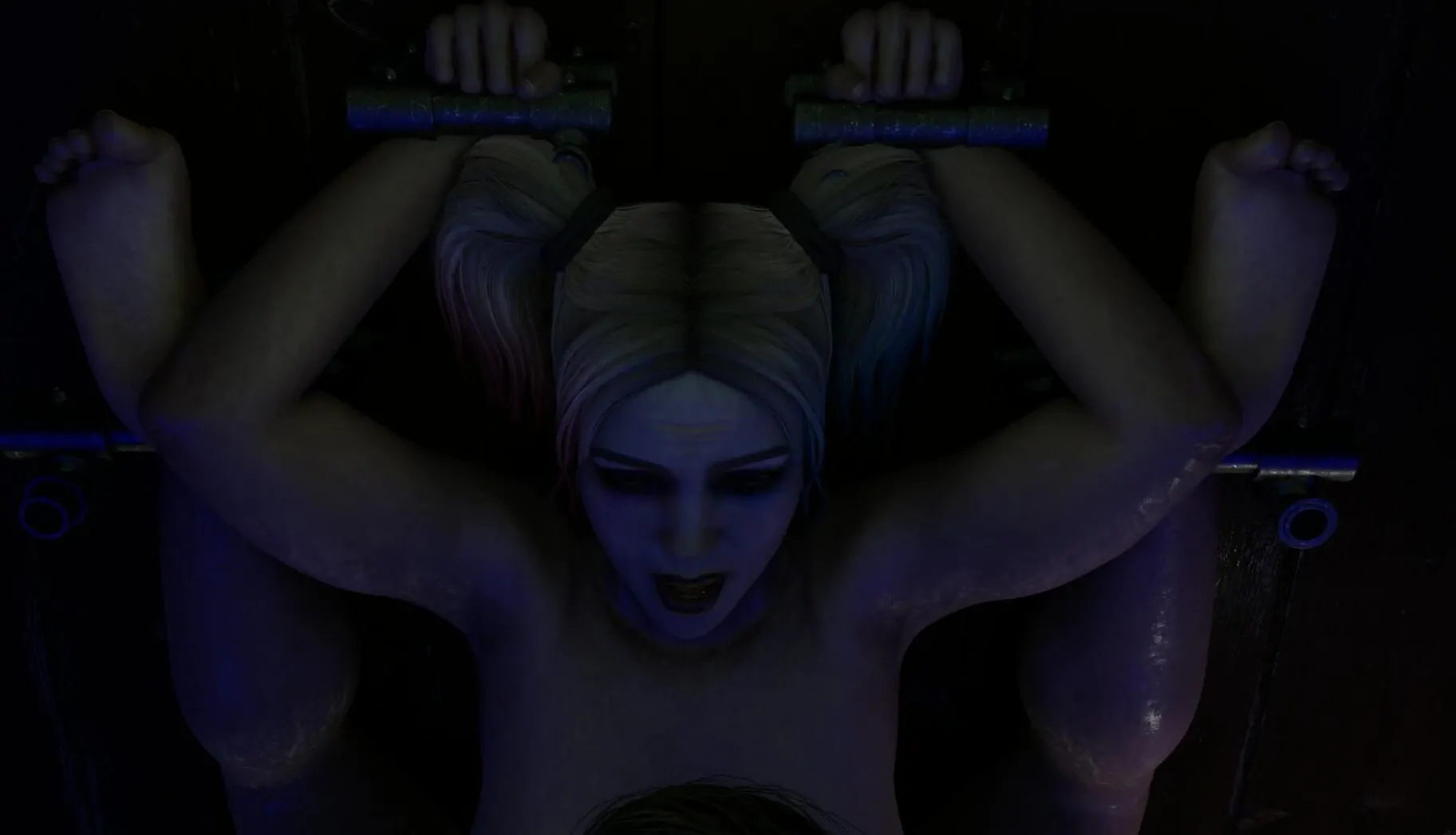 BDSM 3D Harley Strapped to Wall with her Legs Behind Head