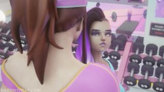 3D Lesbians Brigitte & Sombra Playing With Sex Toys at the Gym