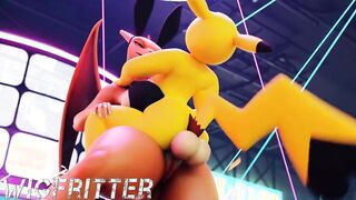 Animated 3D Pikachu Girl Fucked by Futanari Charizard