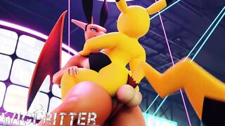 Animated 3D Pikachu Girl Fucked by Futanari Charizard