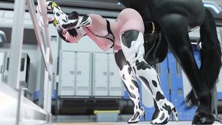 Mei Dressed in Cowgirl Outfit Stomach Bulged by Gigantic Horse Cock