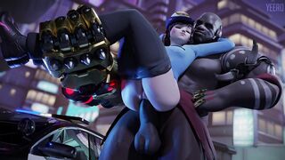 Petite Police Officer Dva Sits on Huge Doomfist's Cock