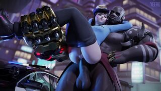 Petite Police Officer Dva Sits on Huge Doomfist's Cock