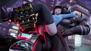 Petite Police Officer Dva Sits on Huge Doomfist's Cock