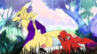 Renamon rides Guilmon's dick