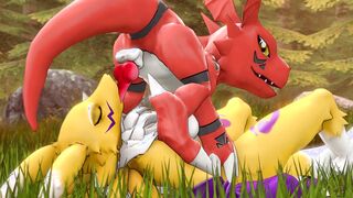 Guilmon giving Renamon a taste of his digital dick