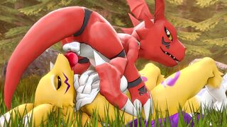 Guilmon giving Renamon a taste of his digital dick