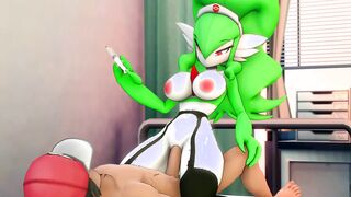 Nurse Gardevoir gives you a shot while taking yours