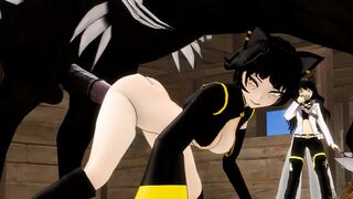 RWBY - Kali takes a Grimm's horse cock while her daughter watches