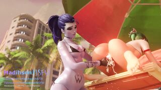 3D Lesbian Widowmaker uses Octopus Sex Toy to Please Kiriko's Dripping Pussy
