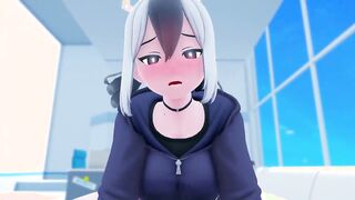 Blushed Anime Teen Dressed in Hoodie & Skirts Gets Mouth Full of Cum