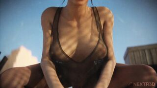 POV: Bouncy Lara Croft Dressed in Transparent Lingerie Rides Your Dick