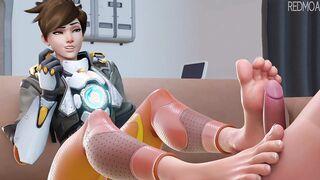 Overwatch Tracer Footjob With a Happy Ending
