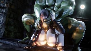 Huge Tits 3D Female Fucked from Behind by Dungeon Hulk