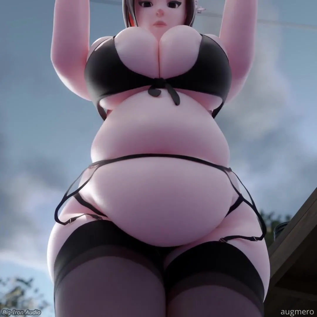 Lingerie Dressed & Curvy 3D Mei Filling Herself Up by Hose (Belly Inflation)