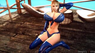 Dressed 3D Female Samus Flexing Her Large Breast Muscles