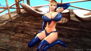 Dressed 3D Female Samus Flexing Her Large Breast Muscles