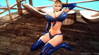 Dressed 3D Female Samus Flexing Her Large Breast Muscles