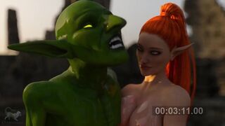 Redhead 3D Hentai Babe Wanking Off Orc