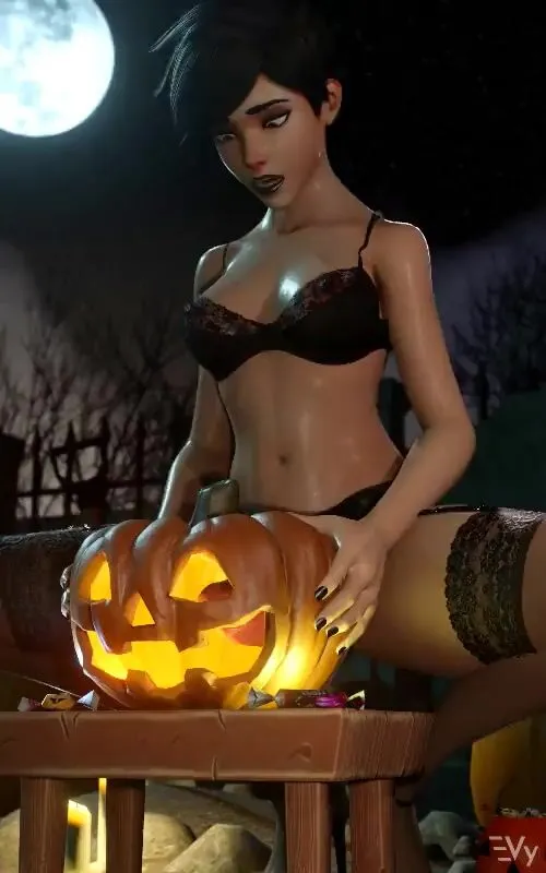 Halloween Anime Porn Shemale - Futa Tracer Fucking Carved Out Pumpkin (Halloween Edition)