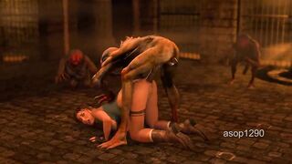 Sexy 3D female Lara Croft gets her butthole stretched hard by bizzare monster creature