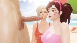 3D Brunette Dva Gets Face Fucked at the Beach