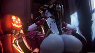 Widow Moans as She Squats her Busty 3D Bubble Butt Over Big Animated Cock