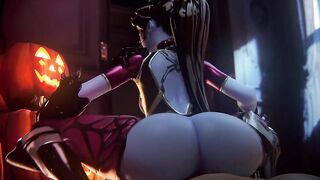 Widow Moans as She Squats her Busty 3D Bubble Butt Over Big Animated Cock