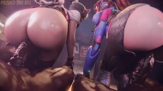 Thick Dva & Kiriko Riding BBC in Reverse at the same Time