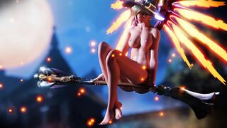 Naked Witch Mercy Riding Broom
