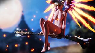 Naked Witch Mercy Riding Broom