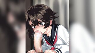 Hentai Schoolgirl in School Uniform Doing Deep Blowjob (Throatpie) [mizumizuni]