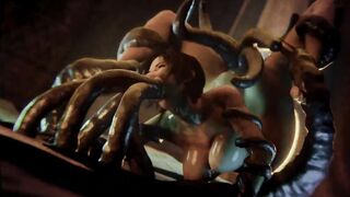 Lara Croft Excessively Filled With Tentacles (Stomach Bulge)