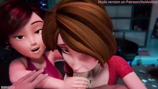 Helen Parr & Aunt Cass Teaming Up for a Double Blowjob Throatpie