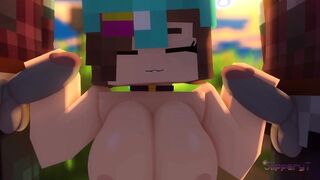 Busty Minecraft Hentai Girl Double Penetrated by Pillagers