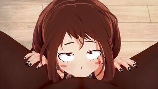 Ochako Uraraka Swirling Her Tongue Around Big Black Dick