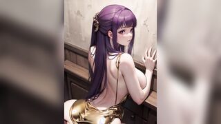 Purple Haired Anime Babe with Big Ass Fucked from Behind