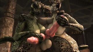 Lizards Stroking Double Dick Feral Futanari