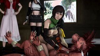 Yuffie get's caughty fucking Red XIII by Tifa and Aerith