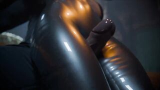 Bela in Latex Body Suit Using Her Thick Thighs to Stroke 3D Cock