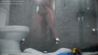 Power Girl pressed up against the glass at the shower (White Creampie)